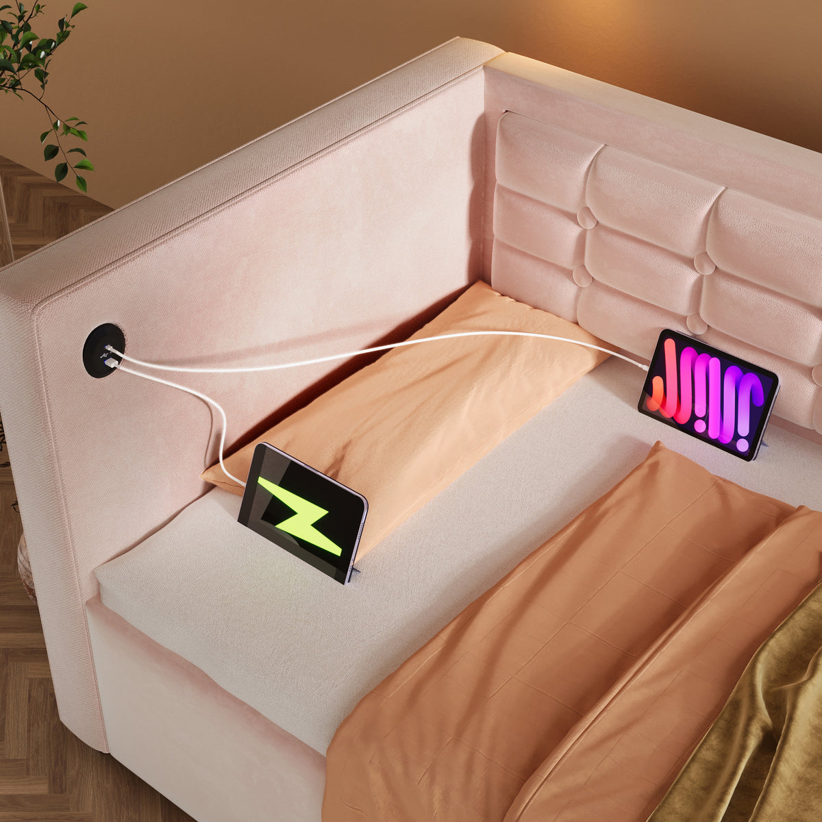 variant-group:rf-n736p303402p|Roomfitters Upholstered Twin Size Daybed with Storage, USB & Type-C Charging, Tufted Sofa Back, Velvet Pink