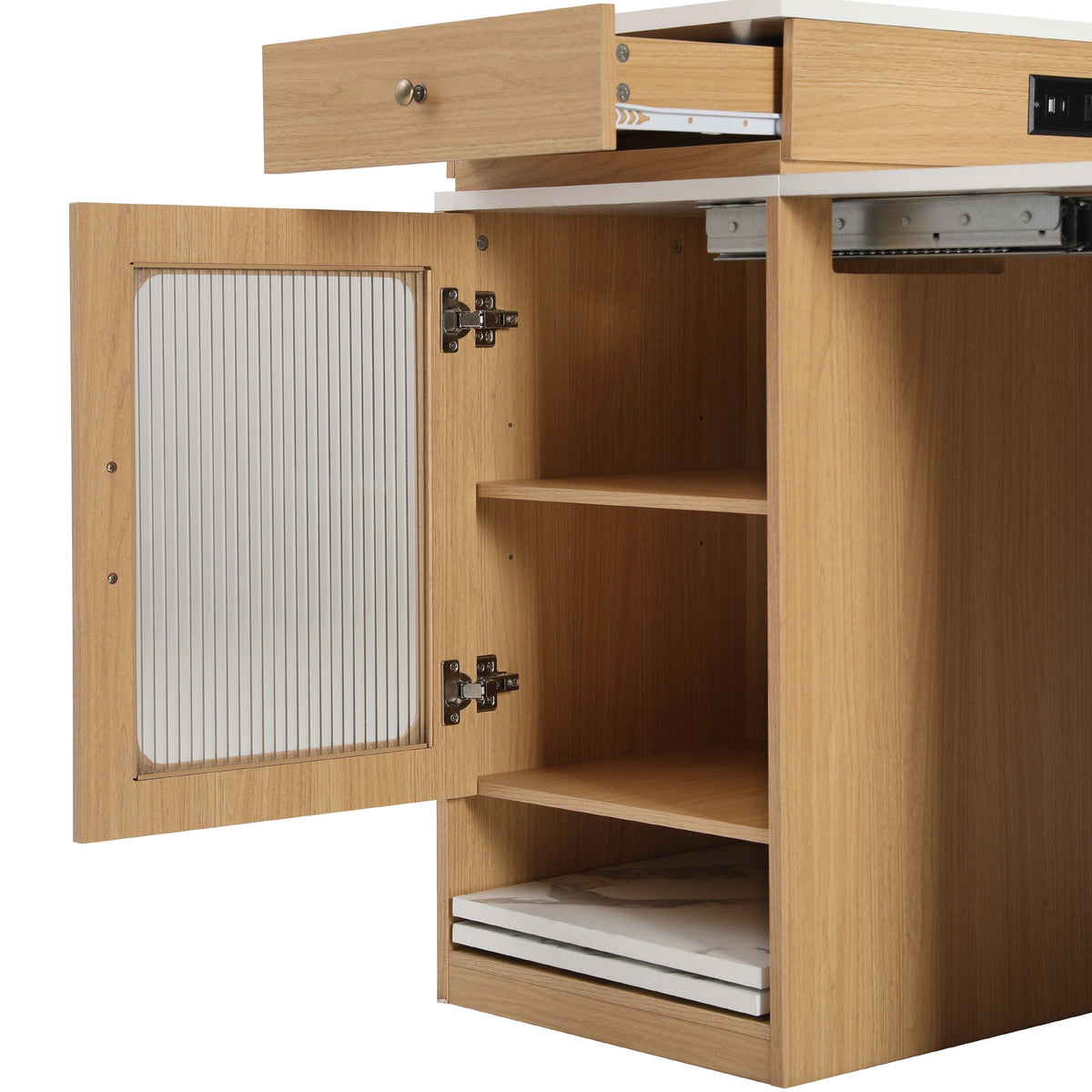 variant-group:rf-n707s000017y|Roomfitters 59.5" Kitchen Island with 41.8" Extendable Dining Table, Double-Sided Storage, Power Outlet, 2 Drawers, Natural