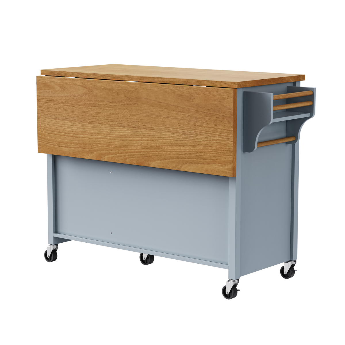 variant-group:rf-n707p195393g|Roomfitters 52" Kitchen Island with Drop Leaf, Rolling Kitchen Cart with Storage Cabinet, Spice Rack, Towel Rack, Adjustable Shelf, Blue Grey