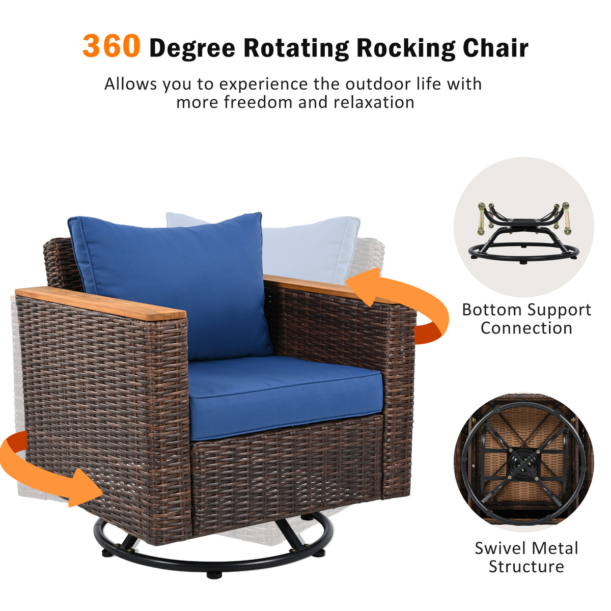 variant-group:rf-n707s005016e|Roomfitters 8-Piece Patio Furniture Set with 360 Swivel Rocker Chairs, Modular Outdoor Sectional Sofa & Table, Blue+Brown