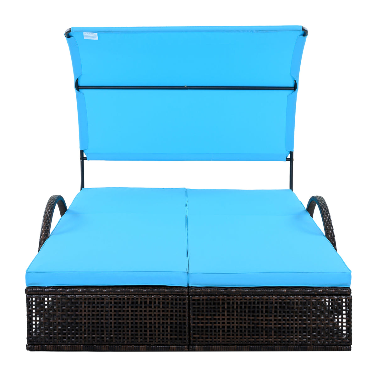 variant-group:rf-n711wy000485aac|Roomfitters Blue HDPE Wicker Outdoor Double Sunbed, Steel Frame Patio Chaise, Hidden Side Tables, Canopy Shade