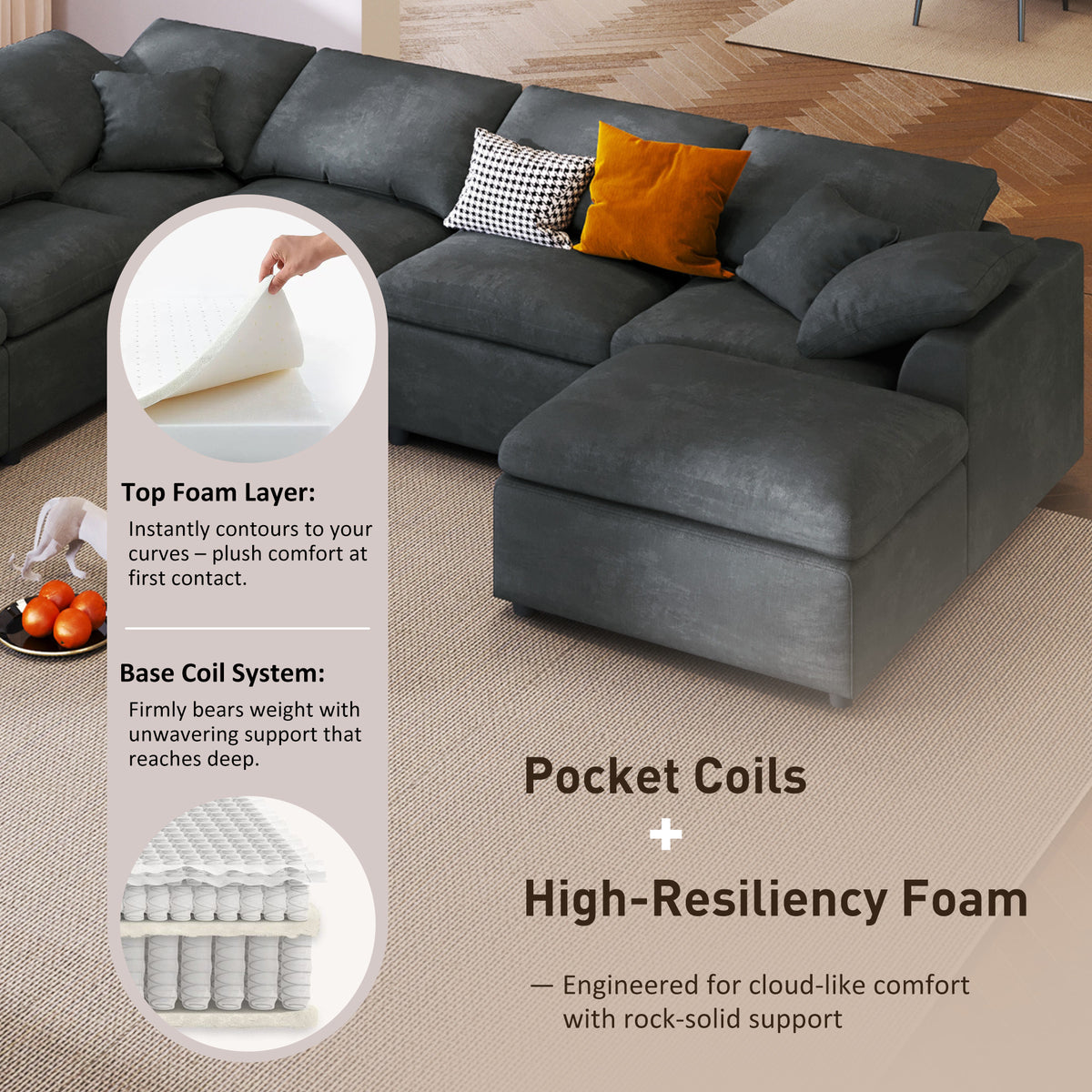 variant-group:rf-n711wy000453aae|Roomfitters 7-Seater Modular Sectional Sofa with Ottoman, Extra Large L-Shape Chenille Upholstered Couch, Gray