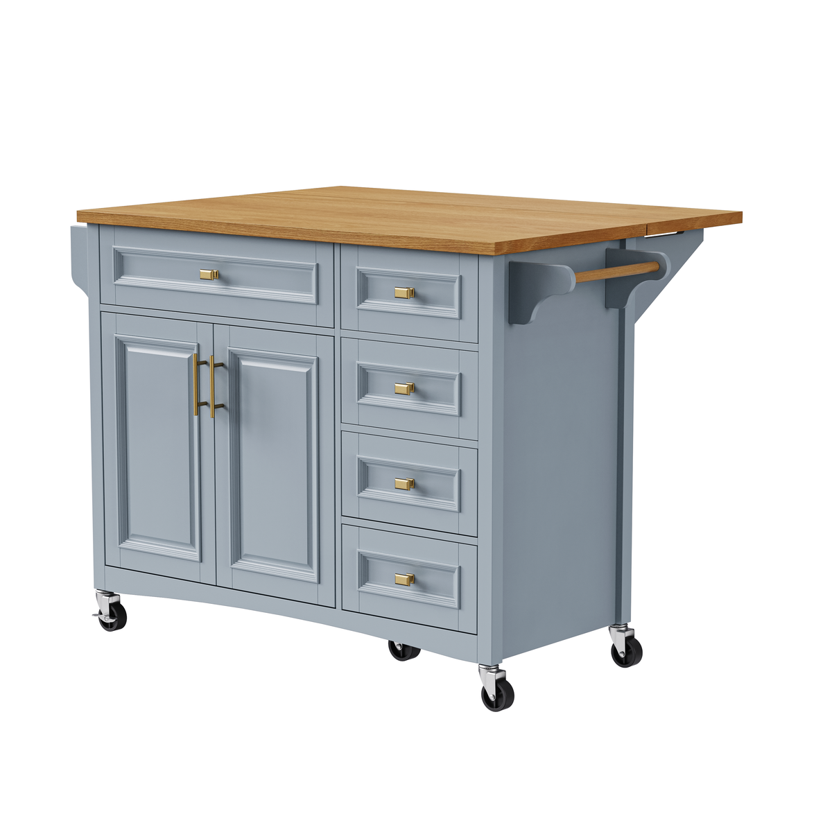 variant-group:rf-n707p195393g|Roomfitters 52" Kitchen Island with Drop Leaf, Rolling Kitchen Cart with Storage Cabinet, Spice Rack, Towel Rack, Adjustable Shelf, Blue Grey