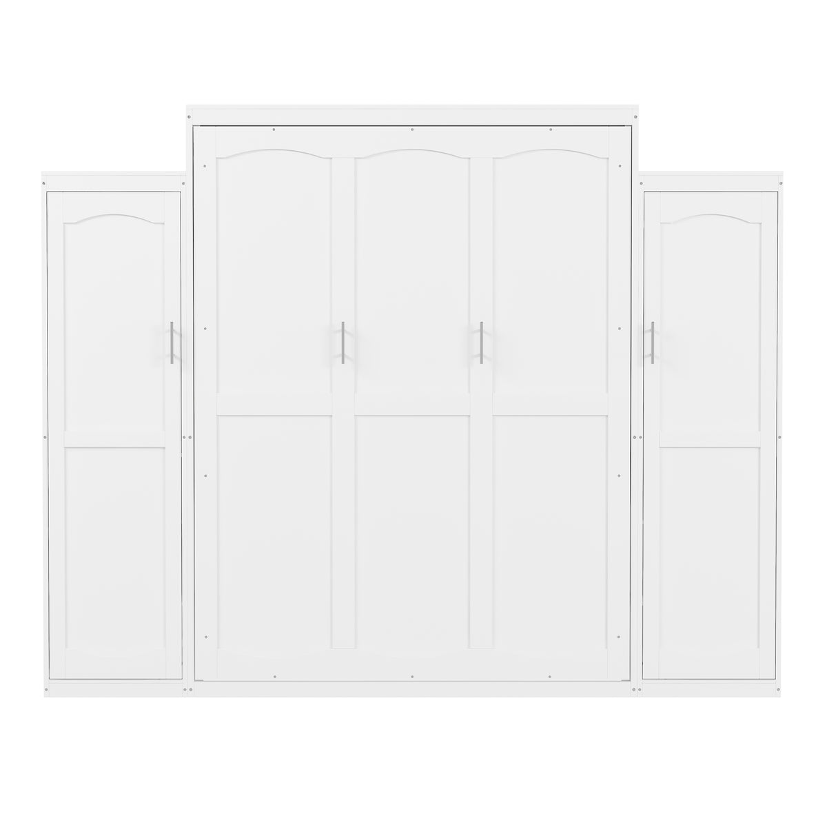 variant-group:rf-n733s339767k|Roomfitters Queen Murphy Bed with Storage Cabinets and Shelf, Foldable Wall Bed Platform for Guest Room and Bedroom, White