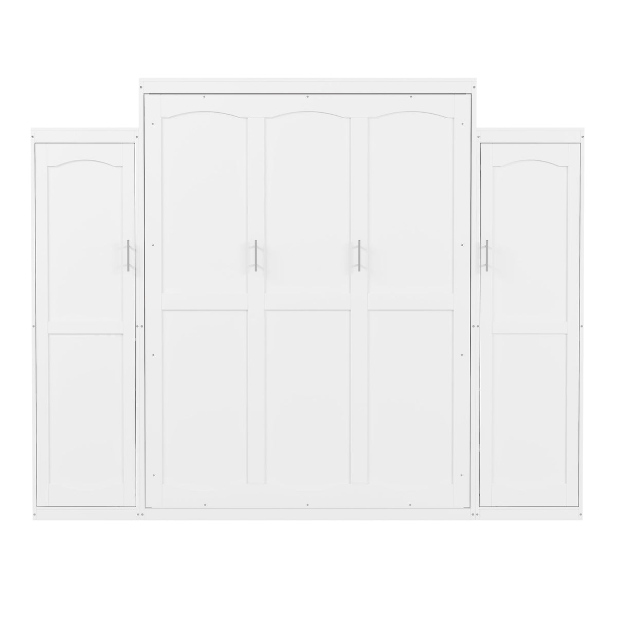 Roomfitters Queen Murphy Bed with Storage Cabinets and Shelf, Foldable Wall Bed Platform for Guest Room and Bedroom, White Roomfitters