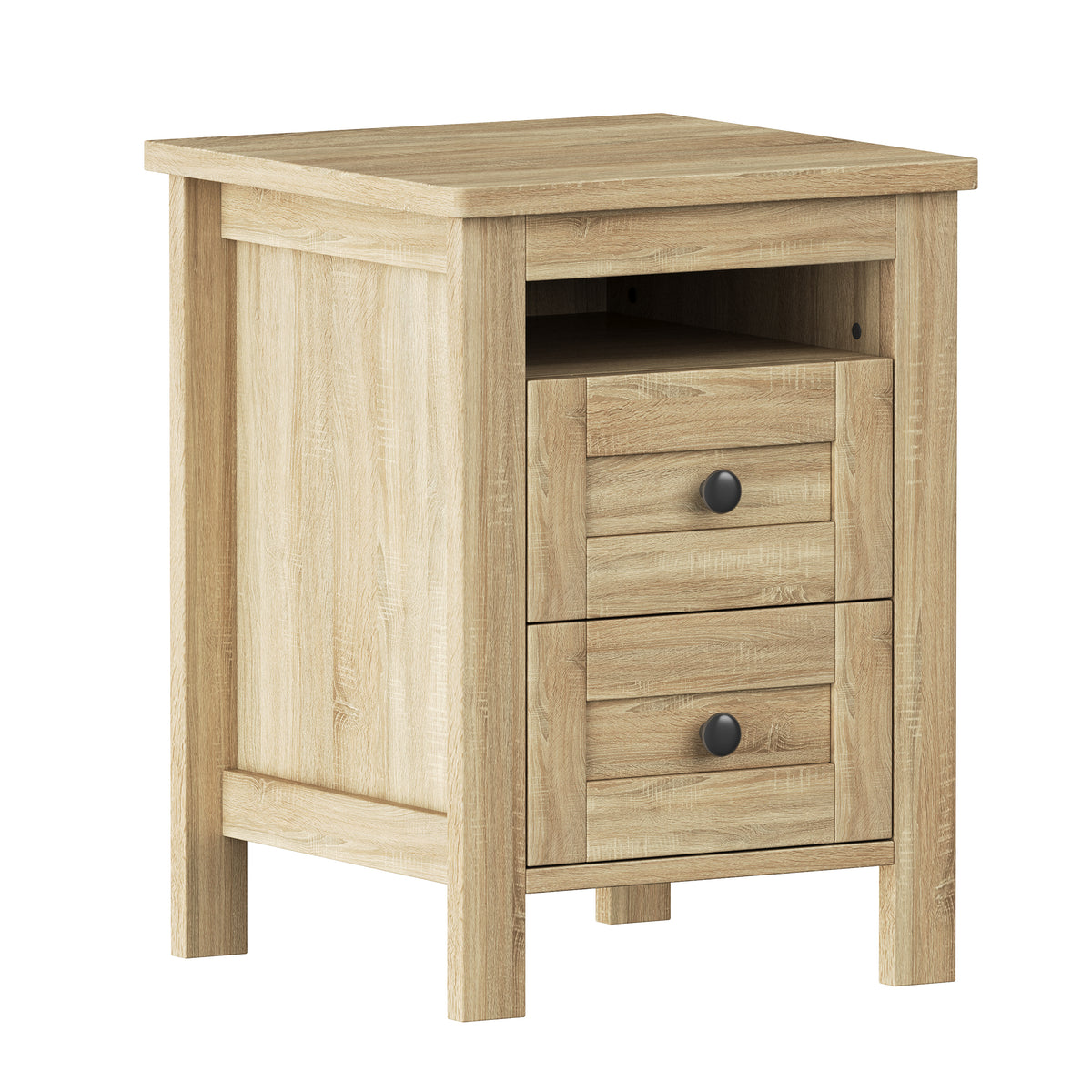 variant-group:rf-n733s369048m|Roomfitters 3 Piece Bedroom Set, Full Farmhouse Platform Bed with Sliding Headboard, Bedside Tables, Natural