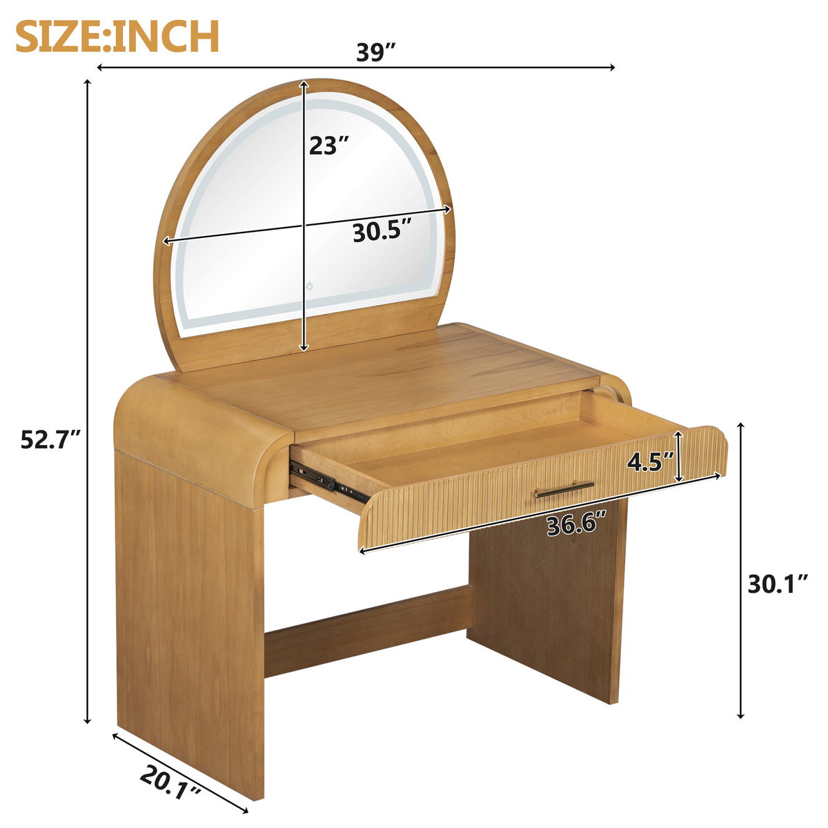 variant-group:rf-n704p196658n|Roomfitters 39-Inch Makeup Vanity Table with Touch Screen Lighted Mirror, Dressing Table with Drawer for Bedroom, Natural