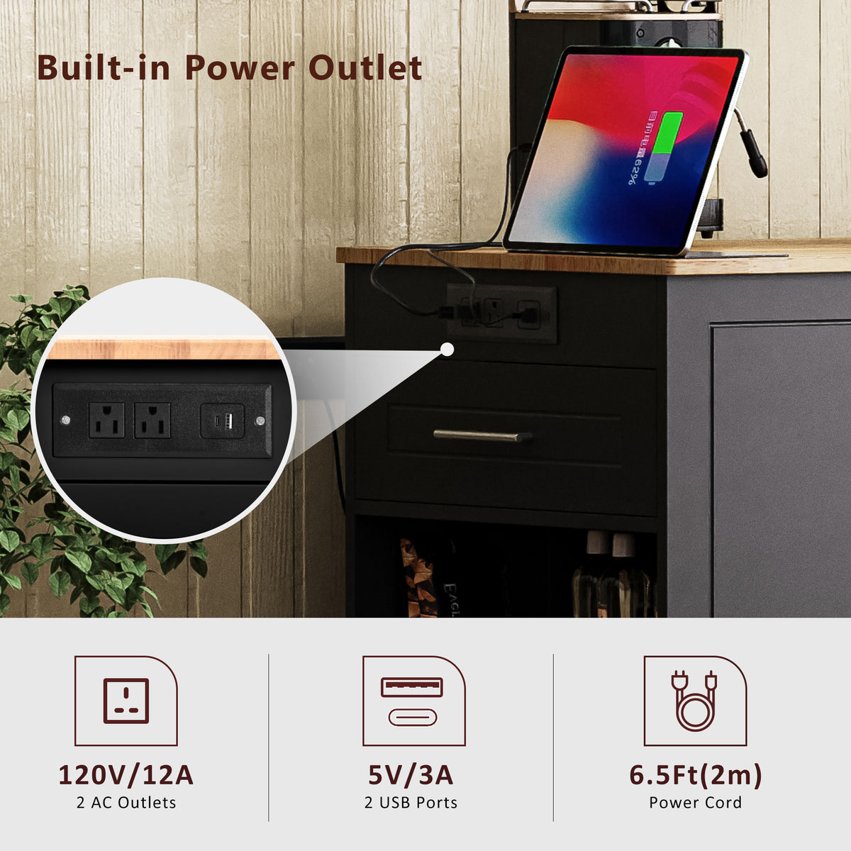 variant-group:rf-n707s221571b|Roomfitters Kitchen Island with Tilt Out Trash Can and Power Outlet, Fluted Storage Cabinet on Wheels, Black