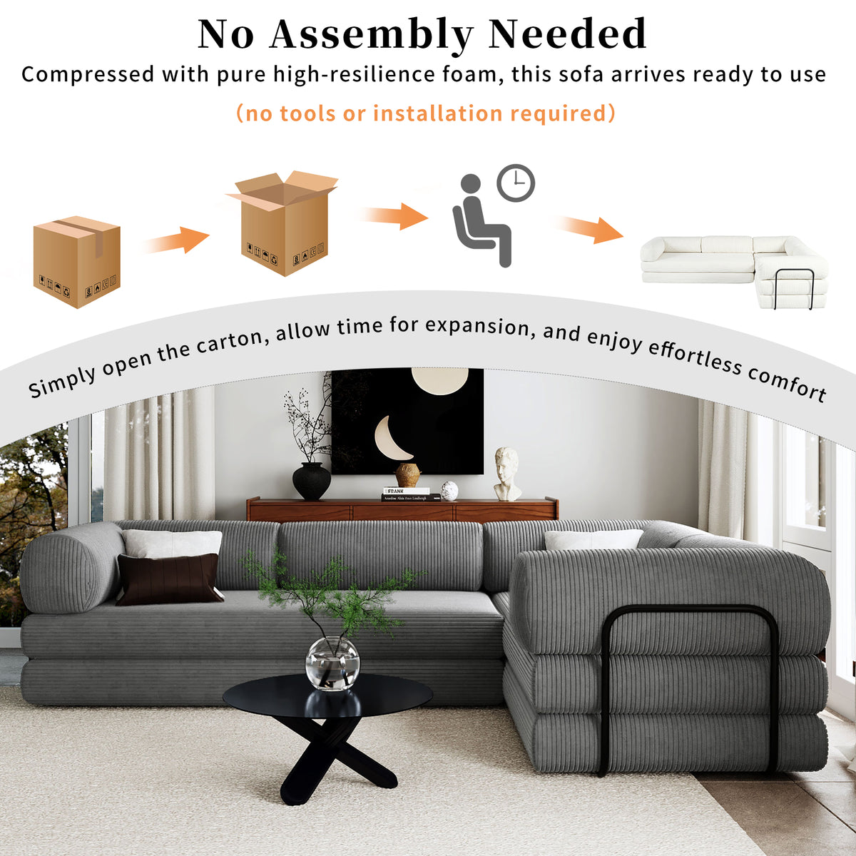 variant-group:rf-n711wy000448aae|Roomfitters L-Shaped Modular Sectional Sofa in Corduroy Fabric, Modern Couch for Living Room and Apartment, Gray