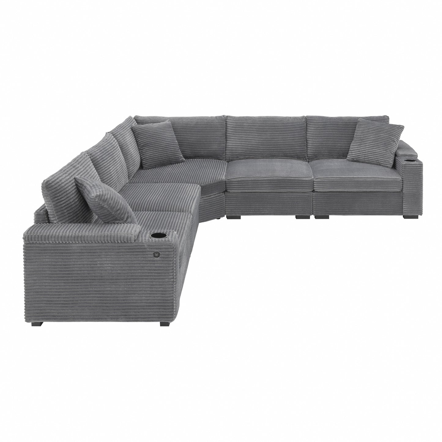 variant-group:rf-n723s1187e|Roomfitters 104 Inch Modern L-Shaped Sectional Sofa with Cup Holders, Comfortable Corduroy Upholstered Corner Couch, Gray