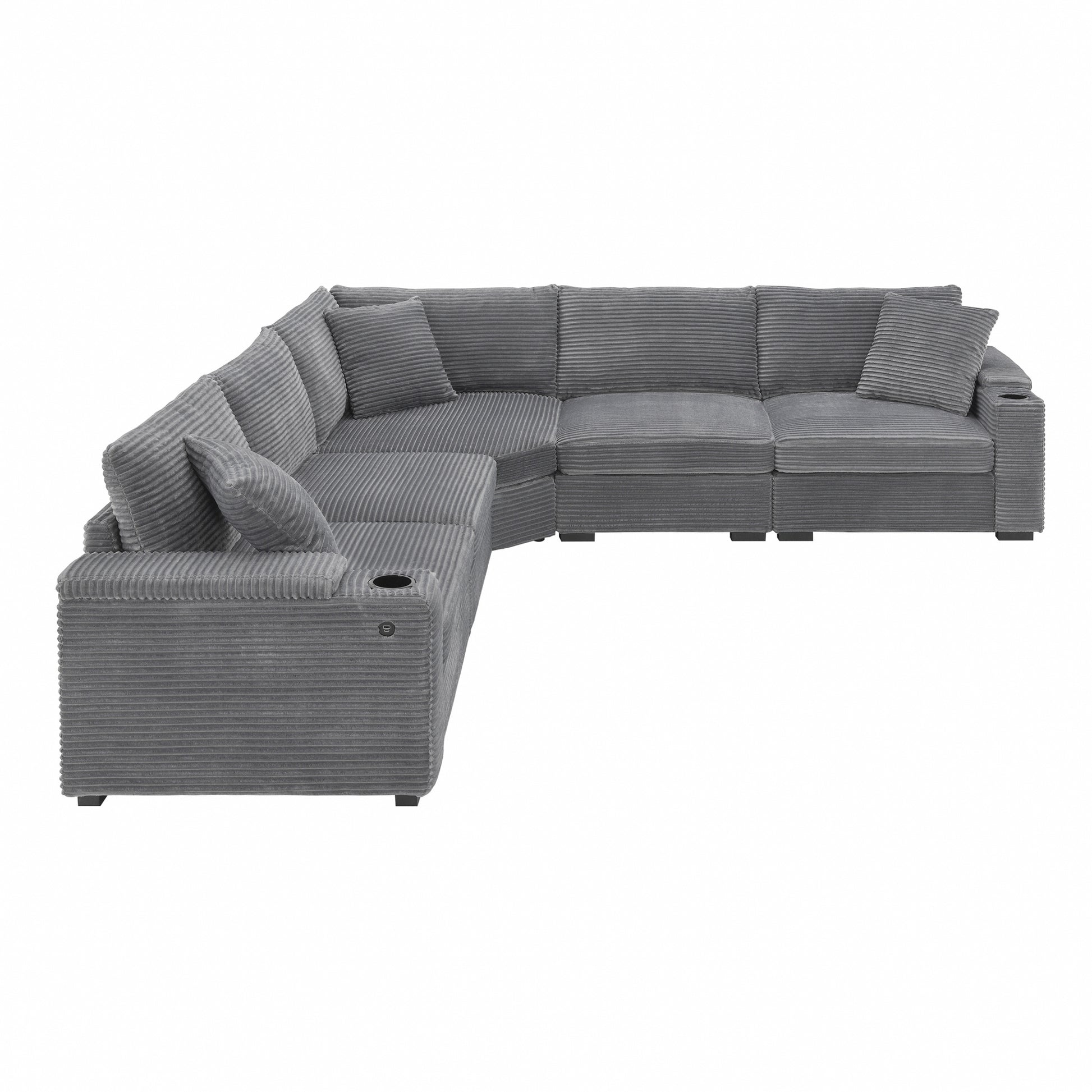 variant-group:rf-n723s1187e|Roomfitters 104 Inch Modern L-Shaped Sectional Sofa with Cup Holders, Comfortable Corduroy Upholstered Corner Couch, Gray
