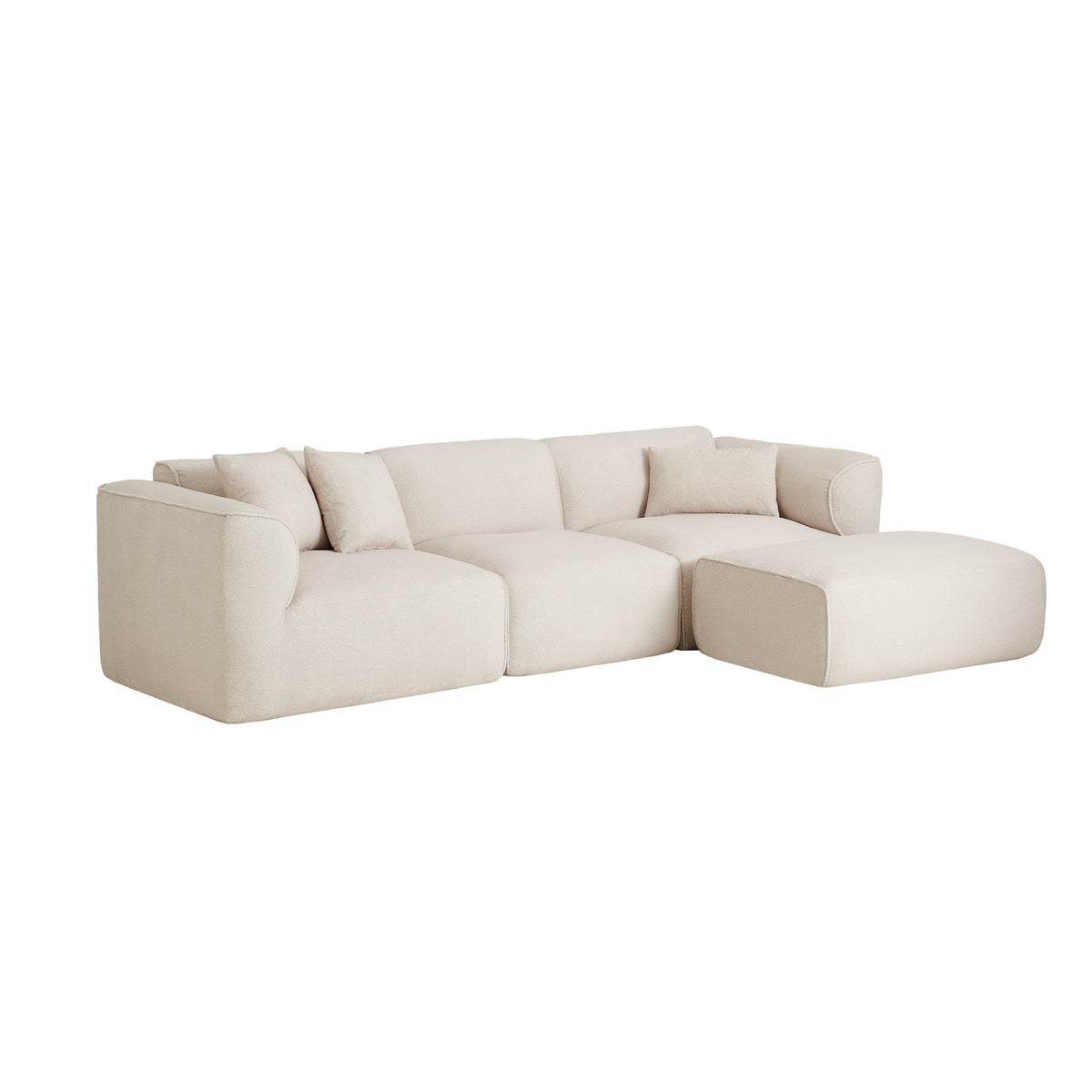 variant-group:rf-n711wy000464aaa|Roomfitters Double-needle Cut Velvet Sofa, 4-Seater Modern Modular Sectional Couch with Movable Ottoman for Living Room, Beige