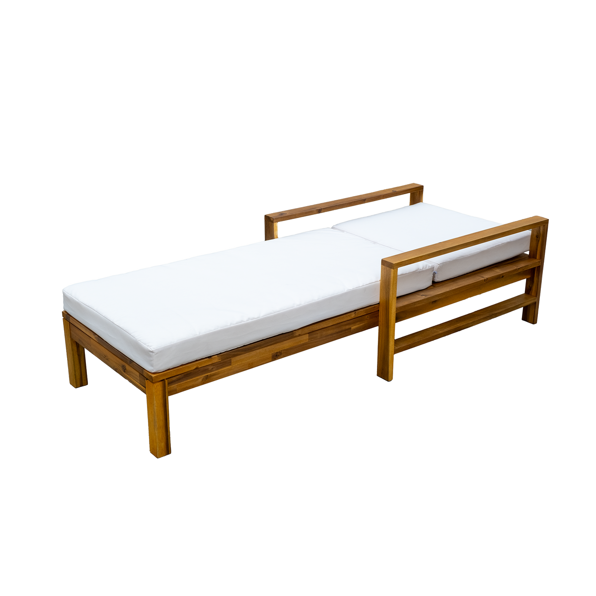 Roomfitters Modern Acacia Wood Outdoor Patio Chaise Lounge Chairs, Set of 2 Wide-Deck Reclining Sunbeds, Beige Roomfitters