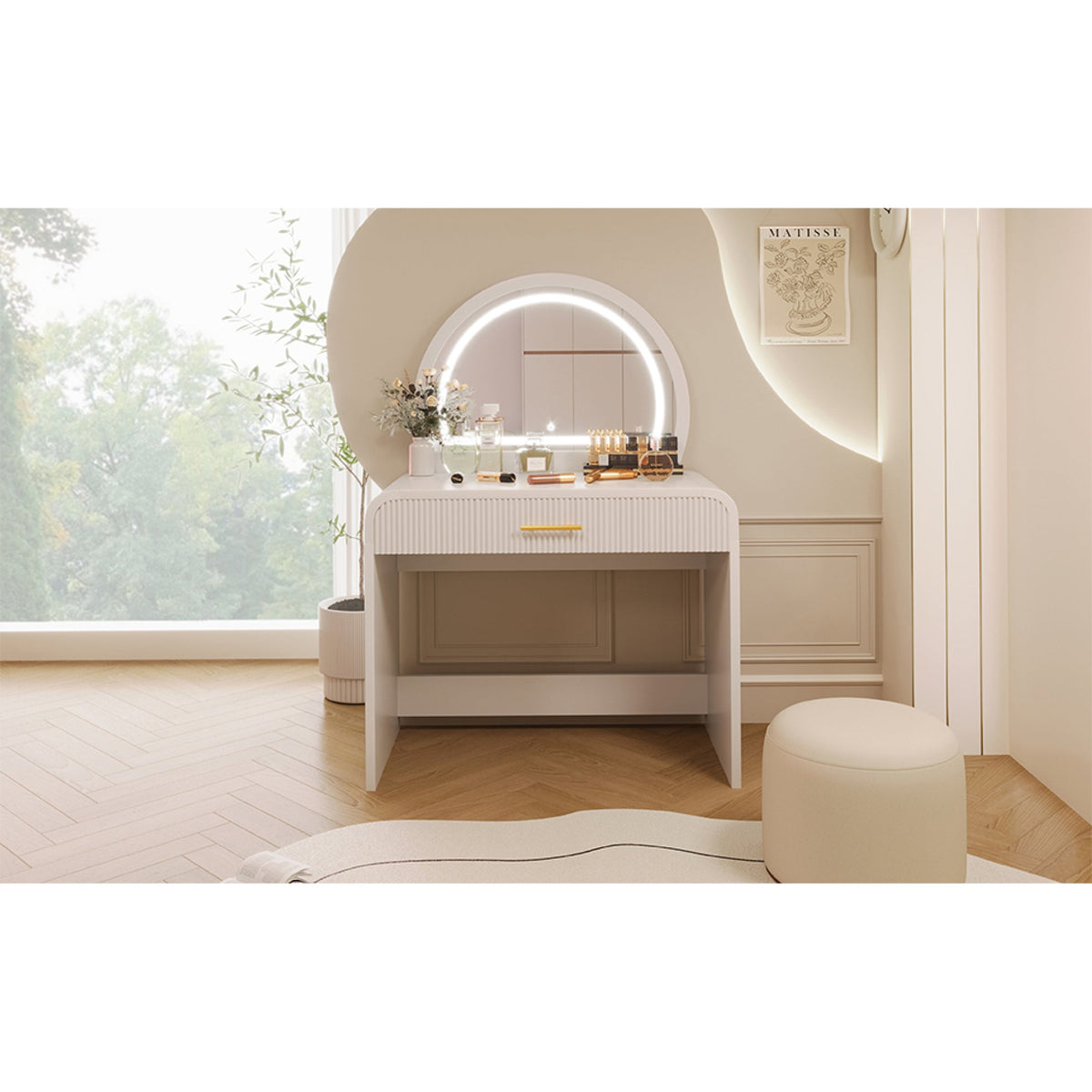 Roomfitters 39" Makeup Vanity Table with Mirror Touch Screen Lighted Mirror, Dressing Table with Drawer for Bedroom, White Roomfitters