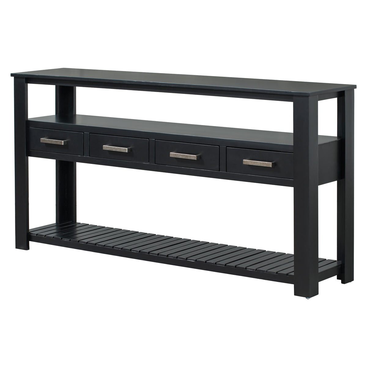 variant-group:rf-n711p410406b|Roomfitters 61.5" Entryway Table with 4 Drawers, 3-Tier Console Sofa Table with Open Shelves for Hallway, Black