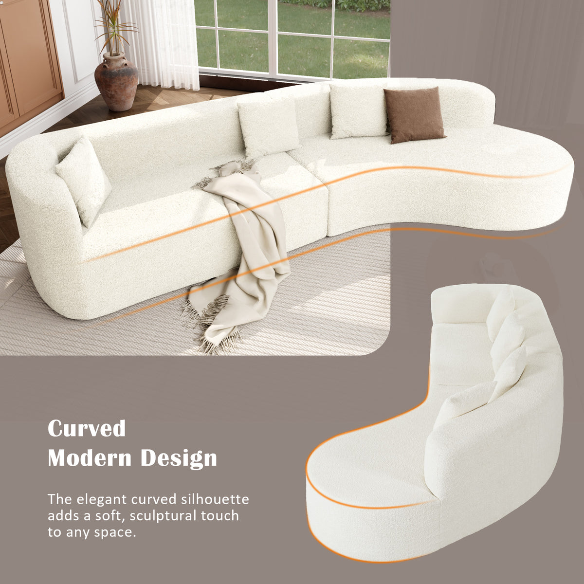variant-group:rf-n711wy000456aaa|Roomfitters 132" Sectional Sofa, Modern Curved Design L-Shaped Modular Couch for Living Room Furniture, Beige