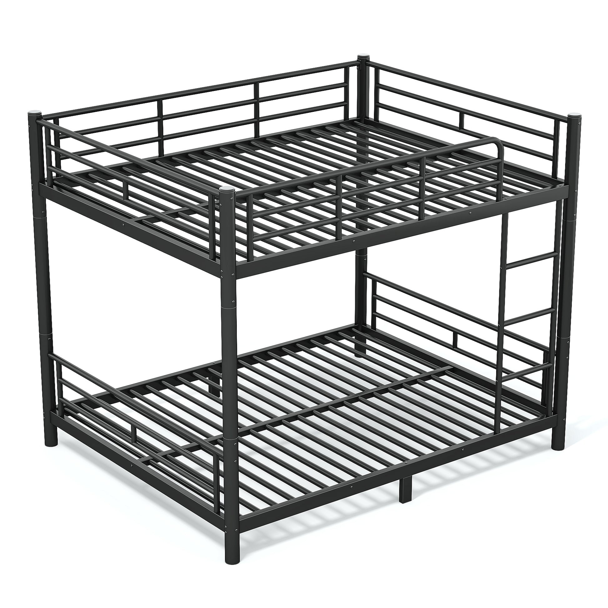 variant-group:rf-w1580s00607|Roomfitters Queen over Queen Metal Bunk Bed Frame for Teens Adults, Convertible 2 Separate Beds Round Tube, Black