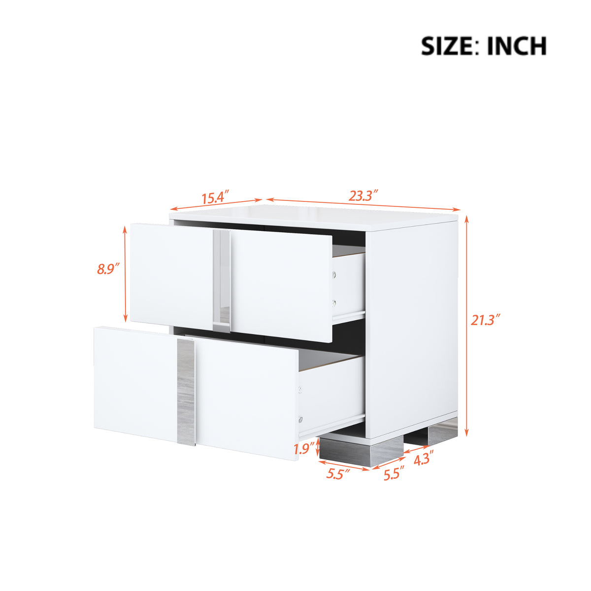 variant-group:rf-n733p307938w|Roomfitters Elegant Mirrored Nightstand with 2 Drawers and Metal Handle, Bedside Table for Bedroom or Living Room, White