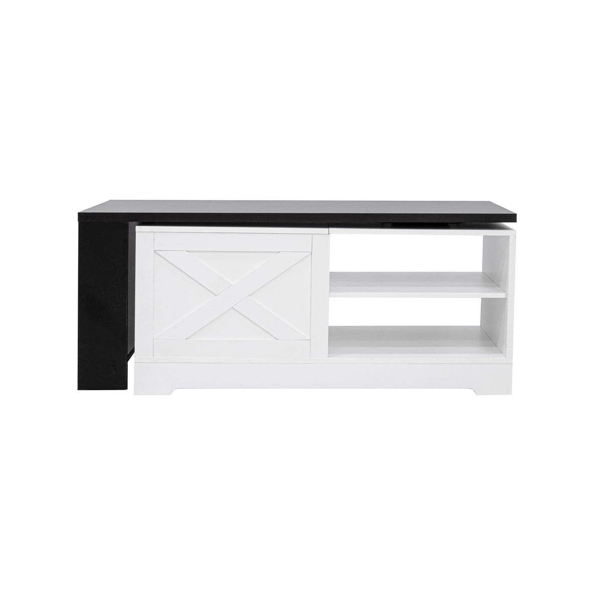 variant-group:rf-n724p351732k|Roomfitters Farmhouse Lift Top Coffee Table with Barn Doors and Outlets, White & Black