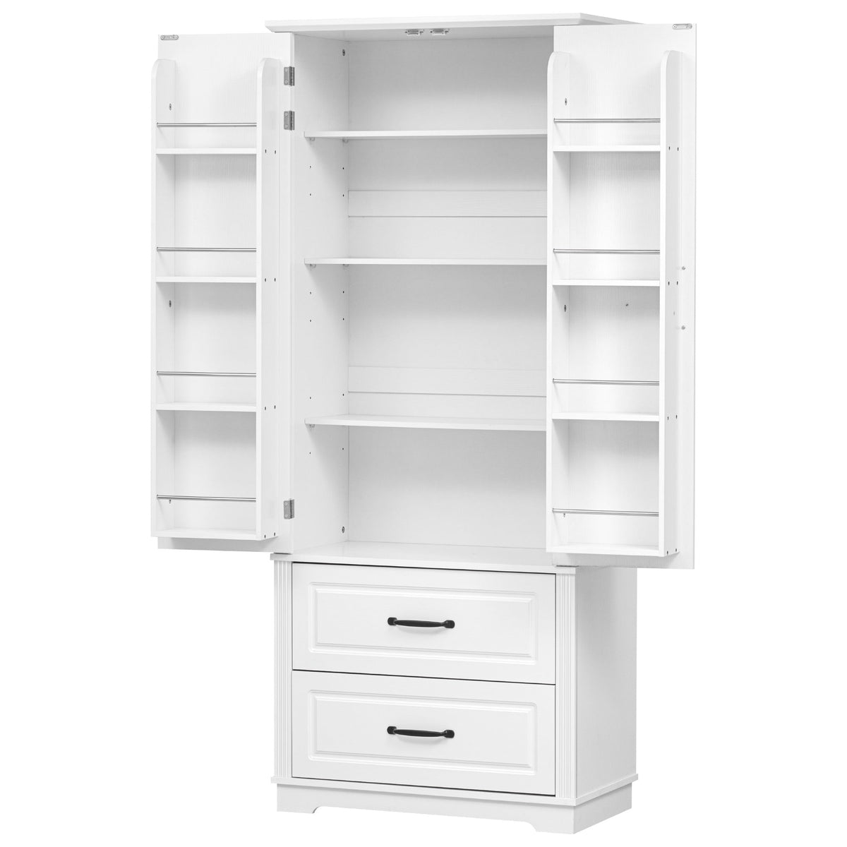 Roomfitters 71" Farmhouse Pantry Cabinet with Drawers, Embossed Texture, Storage Shelves, Cupboard for Kitchen, White