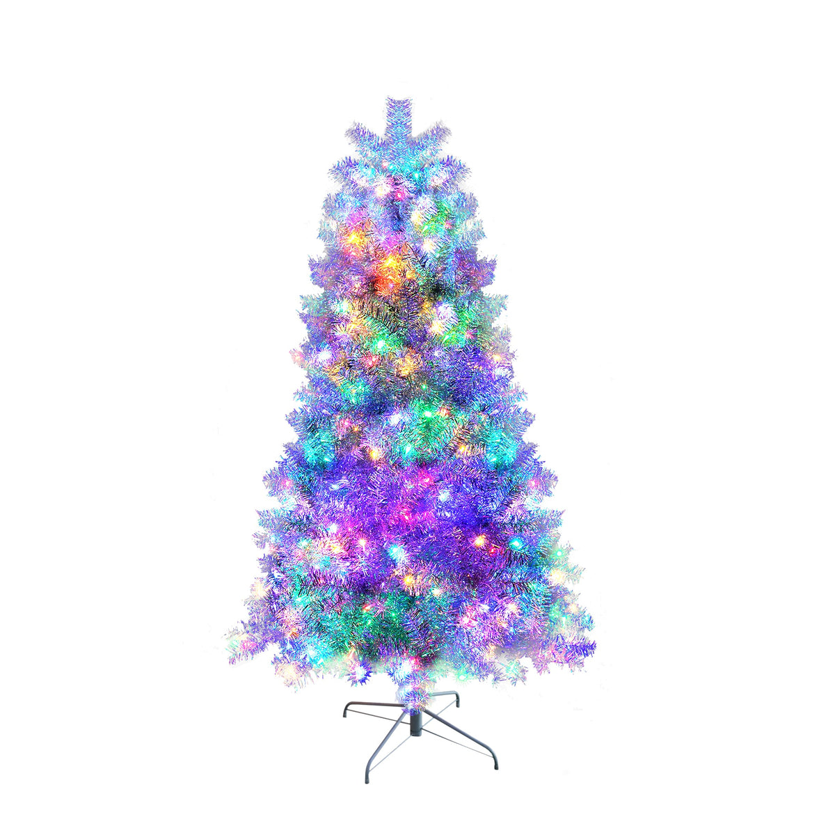 Roomfitters Pre-Lit Artificial Christmas Tree 6FT, Full Hinged Holiday Tree with Metal Stand, Warm Lights, 800 Tips, Silver Roomfitters