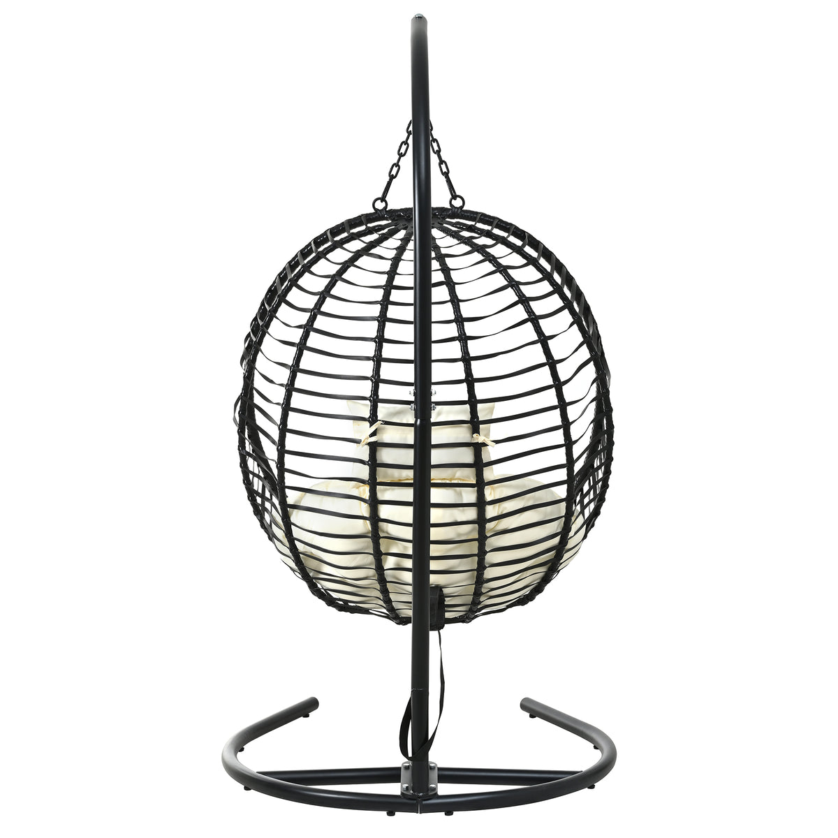variant-group:rf-n711p389503a|Roomfitters Single Person Folding Egg Chair with Stand, UV Resistant Wicker Rattan Swing for Patio, Garden, Black+Beige