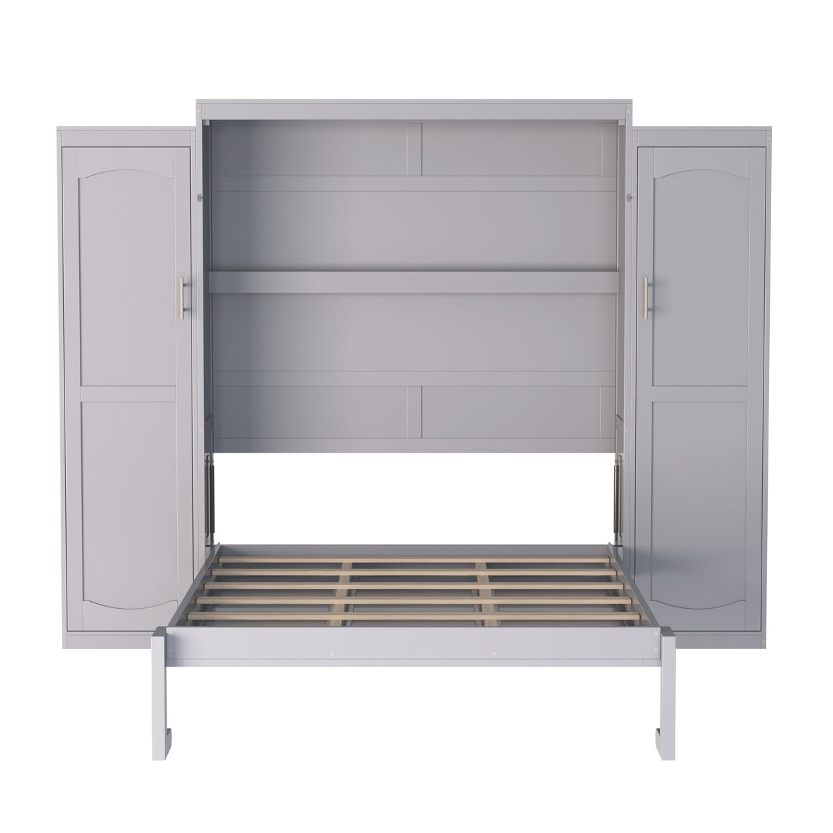 variant-group:rf-n733s235596e|Roomfitters Full Murphy Wall Bed with Two Wardrobes and Storage Shelf, Foldable Platform Bed Frame for Guest Room, Gray