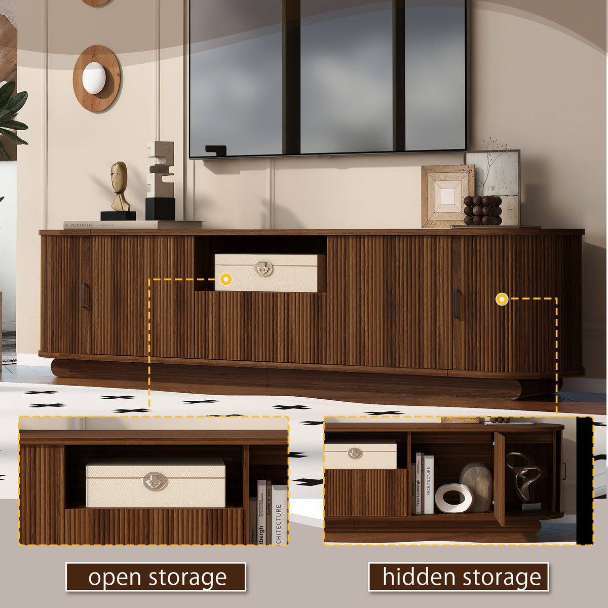 variant-group:rf-n724p420628d|Roomfitters American Style TV Stand Console with Hidden Sliding Doors, Antique Brown