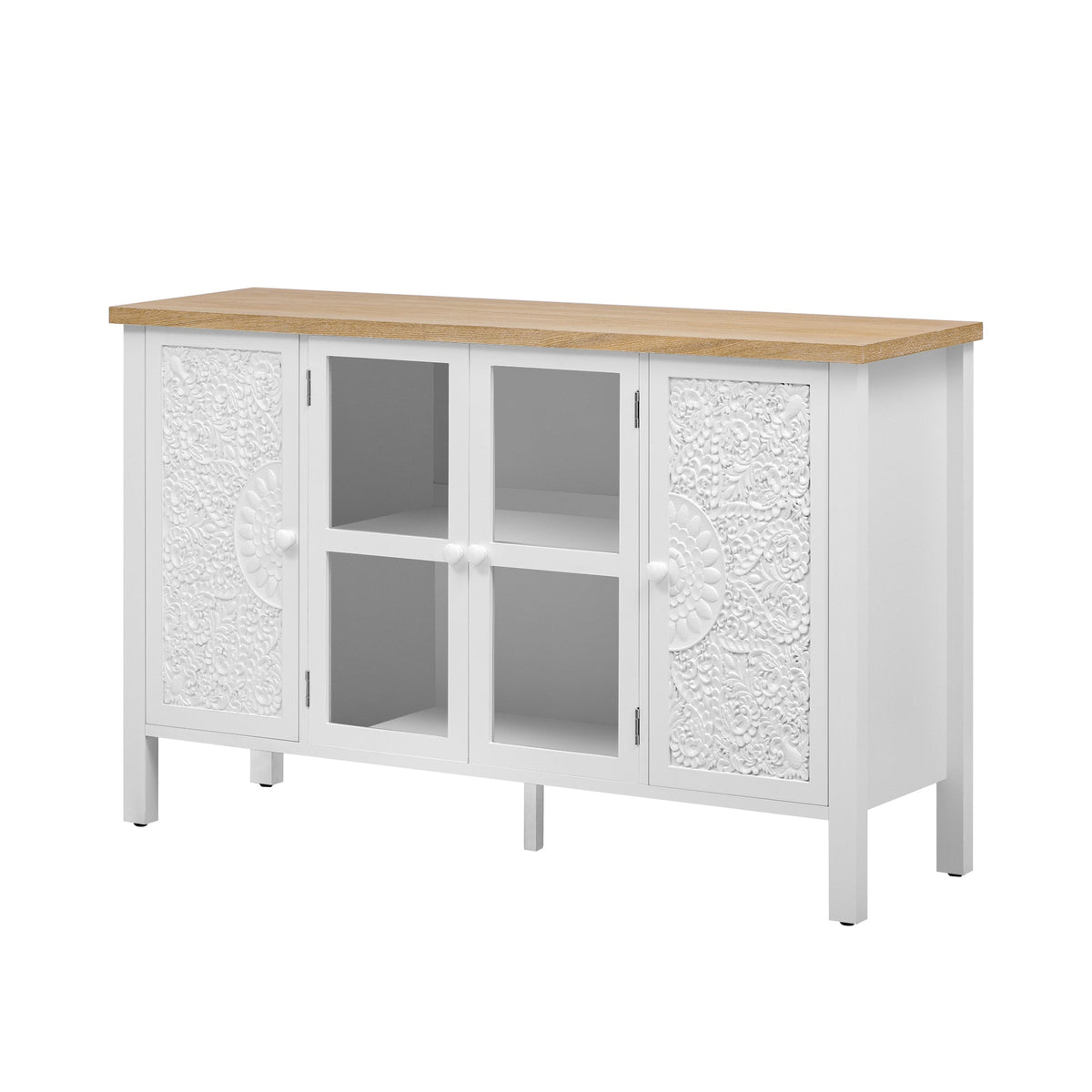 Roomfitters Retro TV Stand for up to 43 Inch TV, Media Console with Glass Cabinet Doors and Anti-Tip Safety Feature, White Roomfitters