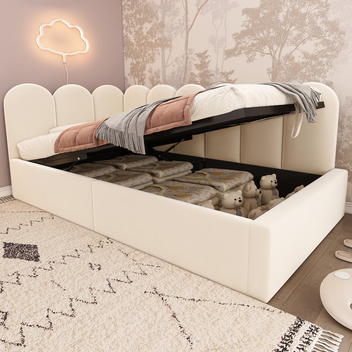 variant-group:rf-n736p333613b|Roomfitters Upholstered Twin Size Ottoman Daybed with Storage, Sofa Bed with Metal Slat Frame, Velvet Beige