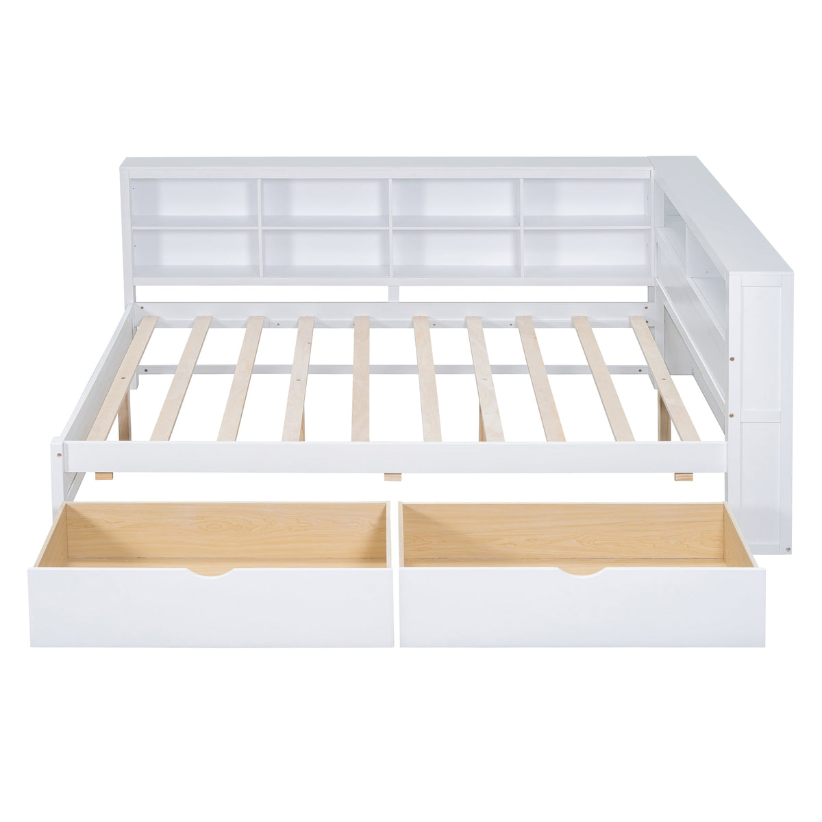 Roomfitters Wooden Full Daybed with Underbed Storage, Built-In Shelf & USB Charging Ports, White