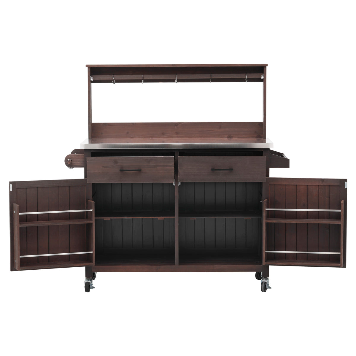 variant-group:rf-n707p409087z|Roomfitters 54.1" Grill Cart, Outdoor Kitchen Prep Station with Stainless Steel Top and Propane Tank Storage, Dark Brown