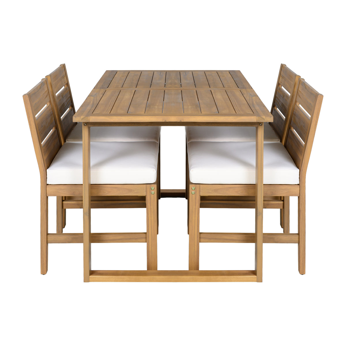 variant-group:rf-n711wy000497aaa|Roomfitters Farmhouse 5-Piece Outdoor Dining Set for 4, Acacia Wood Table and Chair Pack, Beige and Natural Slatted
