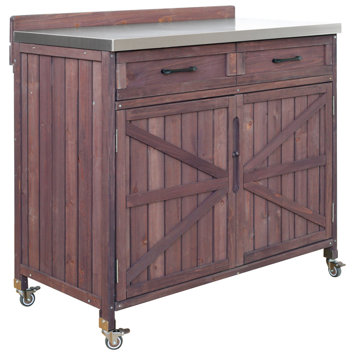 variant-group:rf-n707p370273z|Roomfitters 39.4" Grill Cart, Outdoor Kitchen Island with Stainless Steel Top, BBQ Prep Station with Storage Cabinet, Brown