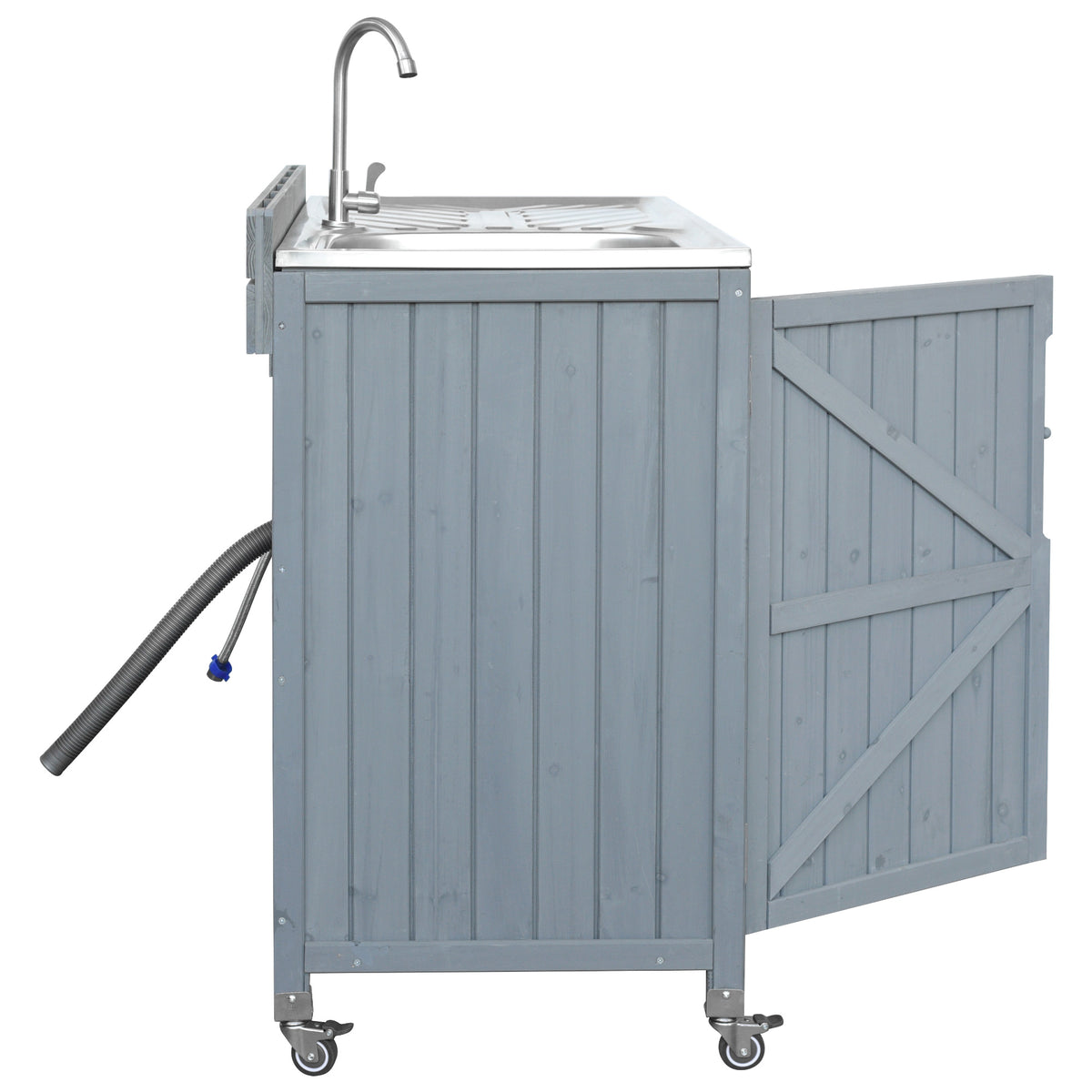 variant-group:rf-n707p370281g|Roomfitters 39.4" Outdoor Grill Cart with Stainless Steel Top, Prep Station with Sink and Storage Cabinet, Grey+Blue