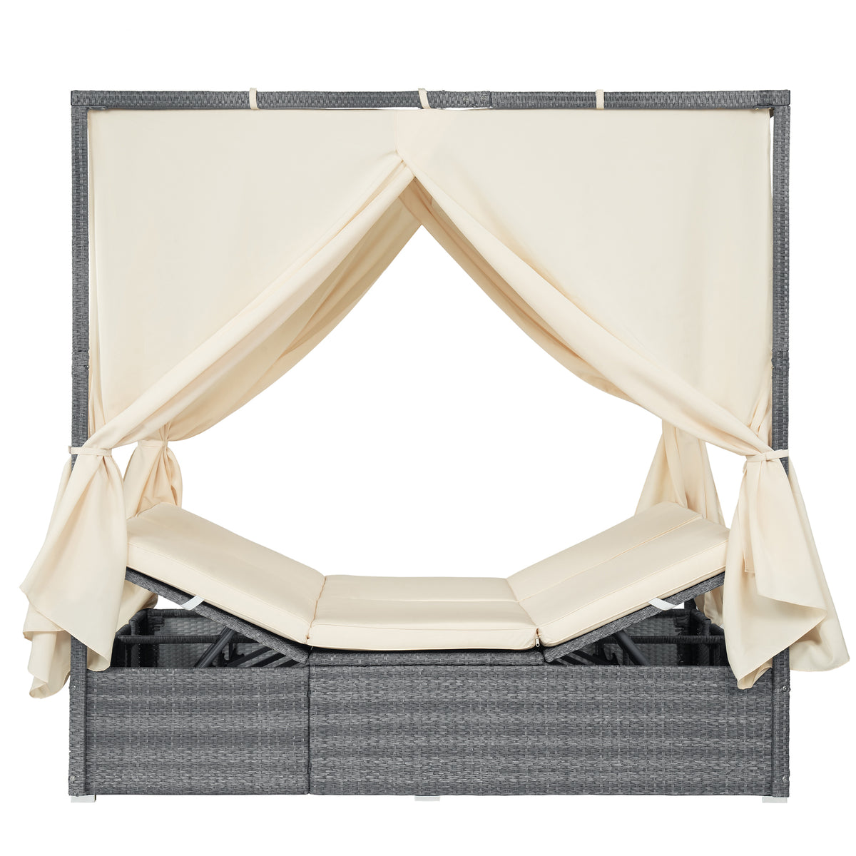variant-group:rf-n711wy000471aaa|Roomfitters Modern Tropical Beige PE Rattan Outdoor Double Sun Lounger, Patio Daybed, Adjustable Recline, Canopy