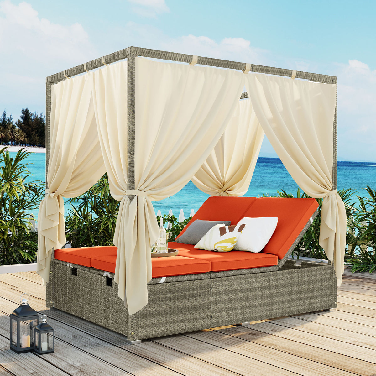 variant-group:rf-n711wy000437aao|Roomfitters Outdoor Canopy Daybed with Cushions, Hidden Storage, Adjustable Lounge Chair, Retractable Canopy, for Patios, Orange