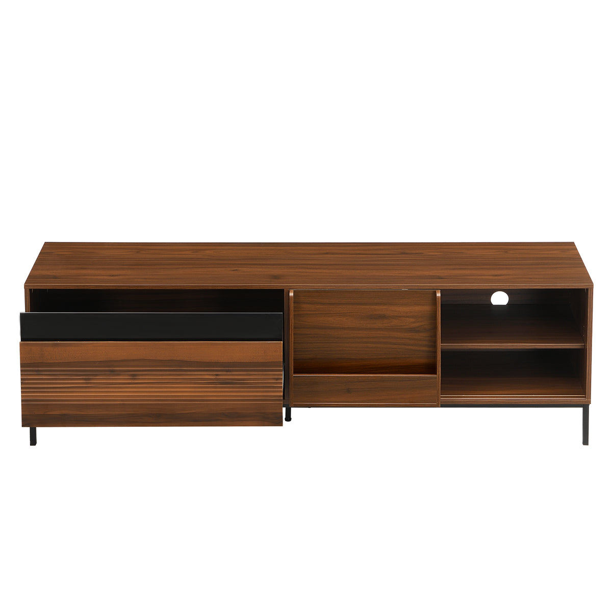 variant-group:rf-n724p360370d|Roomfitters Mid-Century Modern 70" TV Stand Console with Sliding Doors, Brown