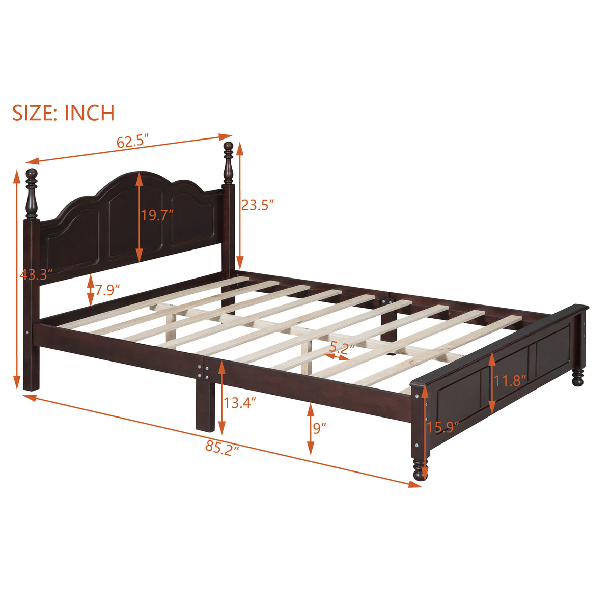 variant-group:rf-n733wf308185aad|Roomfitters Queen Size Wood Platform Bed Frame, Retro Style Platform Bed with Wooden Slat Support, Dark Walnut, Walnut