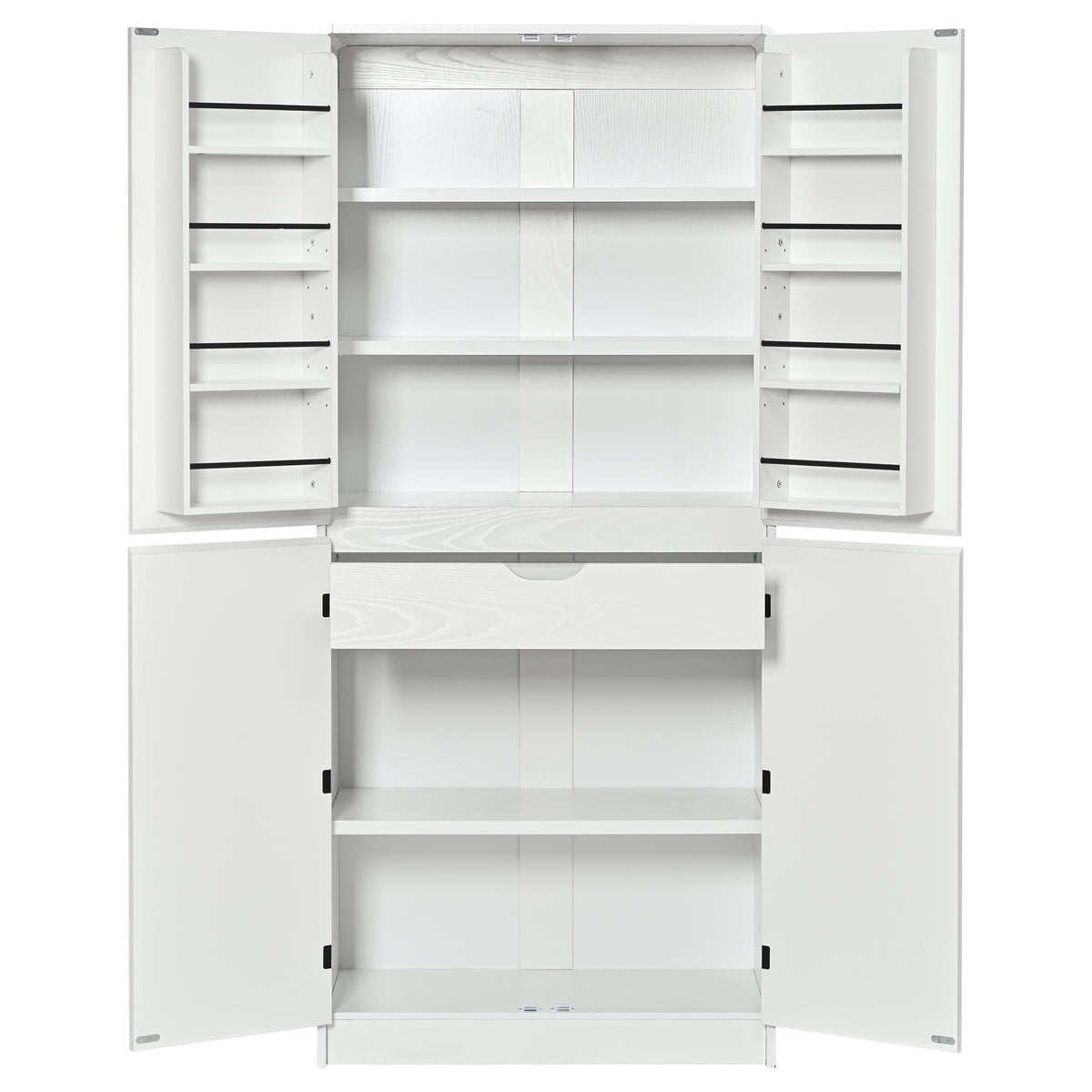 variant-group:rf-n707s000021w|Roomfitters 72" Tall Farmhouse Kitchen Pantry Cabinet with Curved Profile & 8 Door Shelves, White