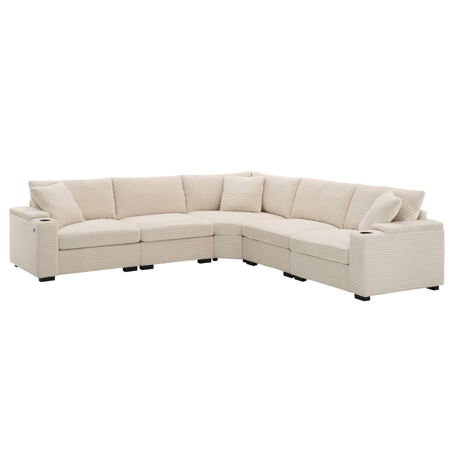 variant-group:rf-n723s1187a|Roomfitters 104 Inch Modern L-Shaped Sectional Sofa with Cup Holders, Comfortable Corduroy Upholstered Corner Couch, Beige