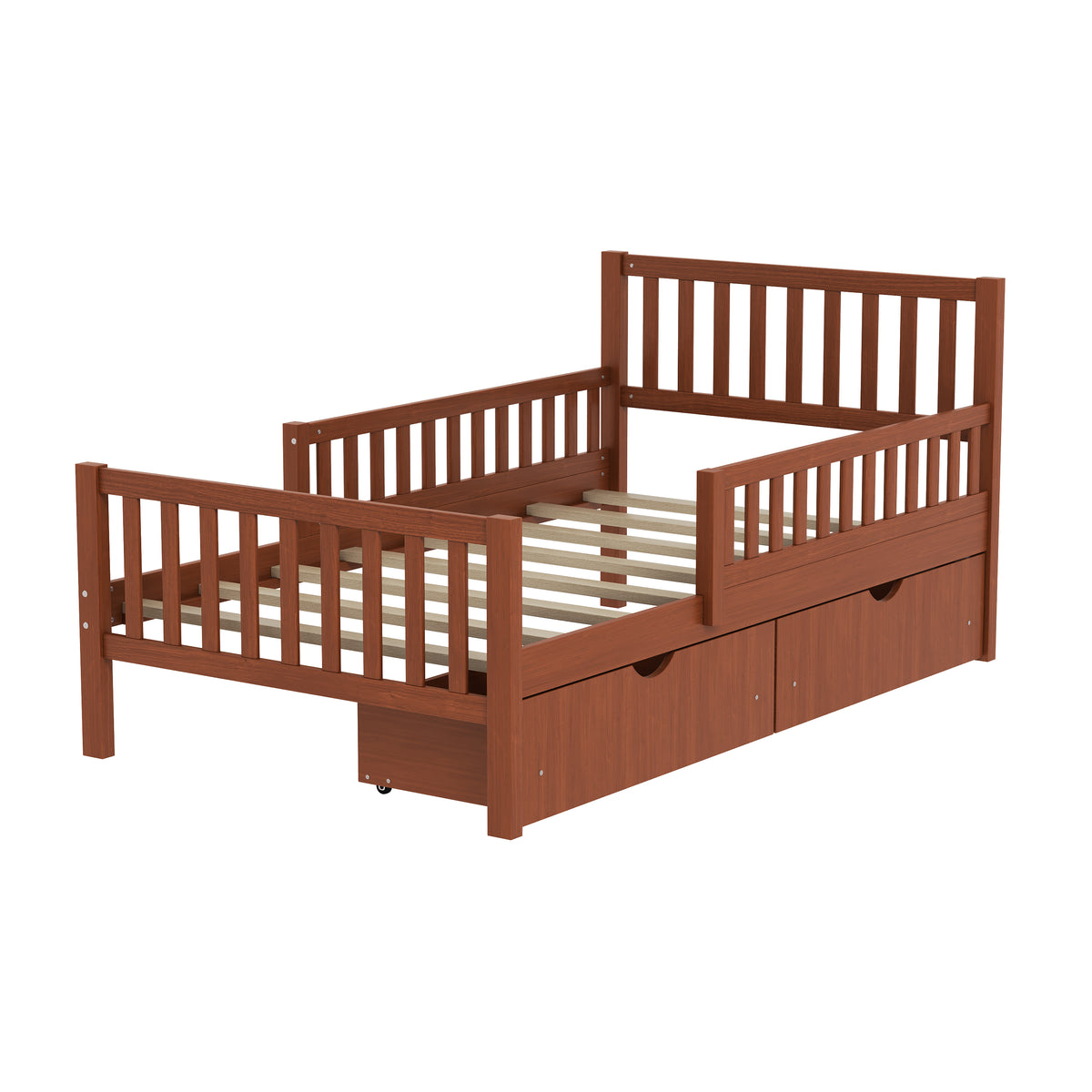variant-group:rf-n733p172696d|Roomfitters Twin Size Wood Platform Bed with Guardrails and 2 Storage Drawers, Walnut