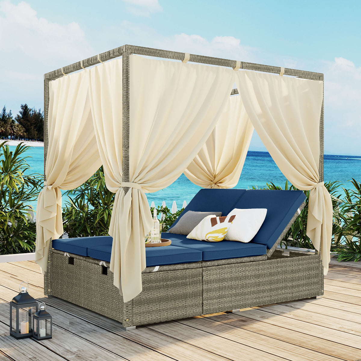 variant-group:rf-n711wy000437aac|Roomfitters Outdoor Canopy Daybed with Cushions, Hidden Storage, Adjustable Lounge Chair, Retractable Canopy, for Patios, Blue