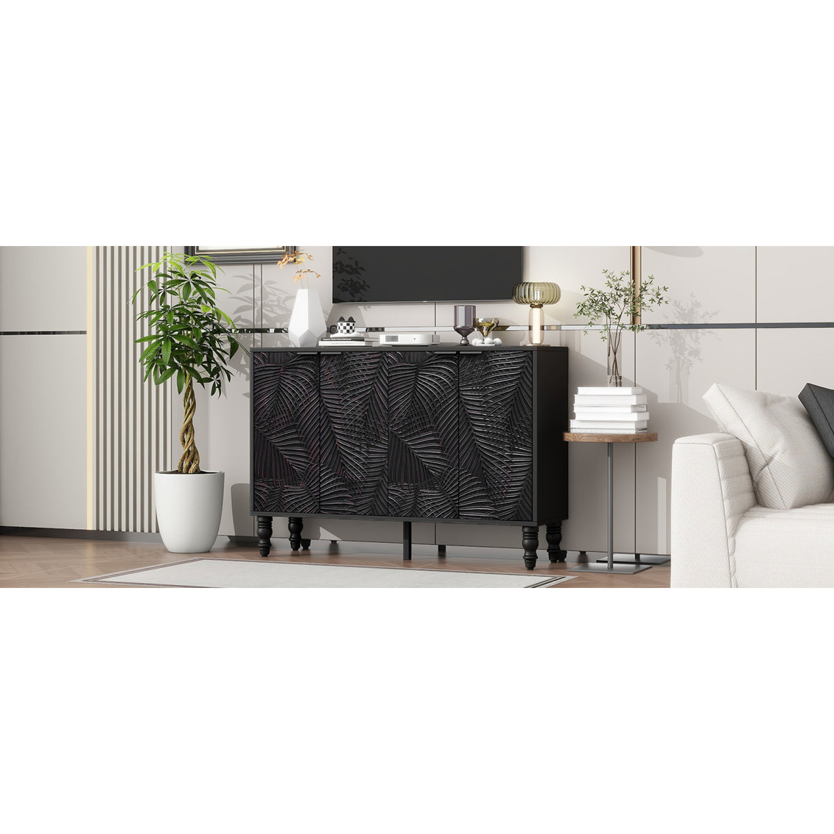 variant-group:rf-n724p233372b|Roomfitters Modern TV Stand for up to 43 Inch TV, Entertainment Console with Storage Compartments and Wood Legs, Black