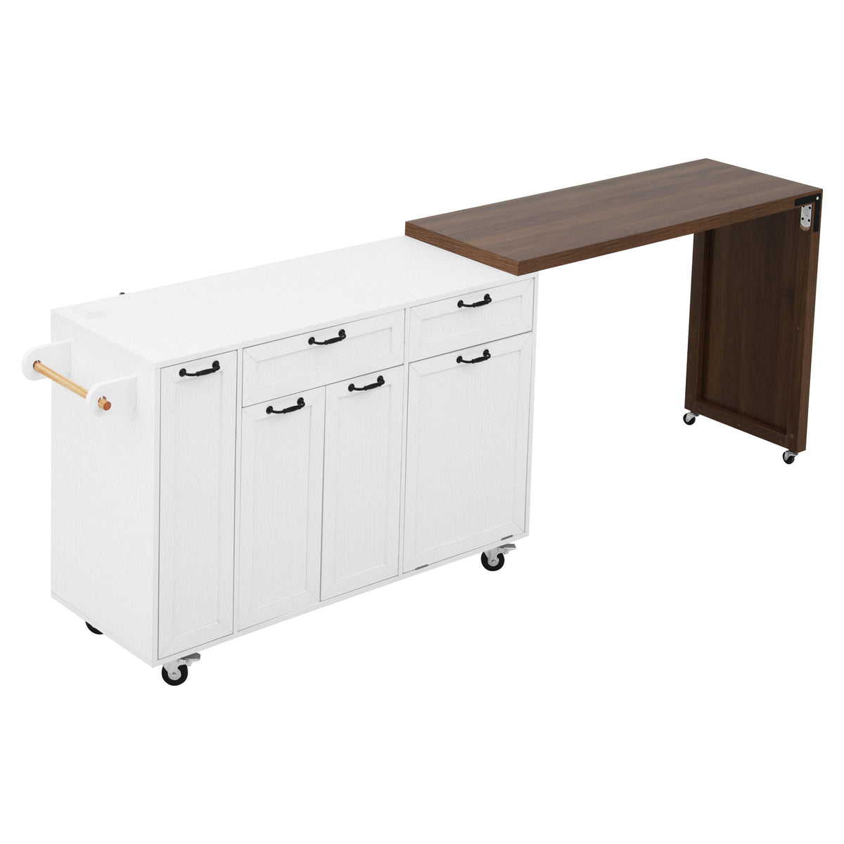 variant-group:rf-n707s000026w|Roomfitters 102.3" Kitchen Island with Tilt Out Trash Can Cabinet, Rolling Storage Cart, Slide-out Spice Rack, White