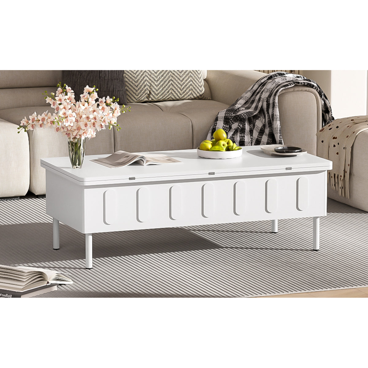 variant-group:rf-n724p292514k|Roomfitters Lift-Top Coffee Table with 2 Drawers and Foldable Top, Hidden Storage Compartment, Adjustable Center Table, White