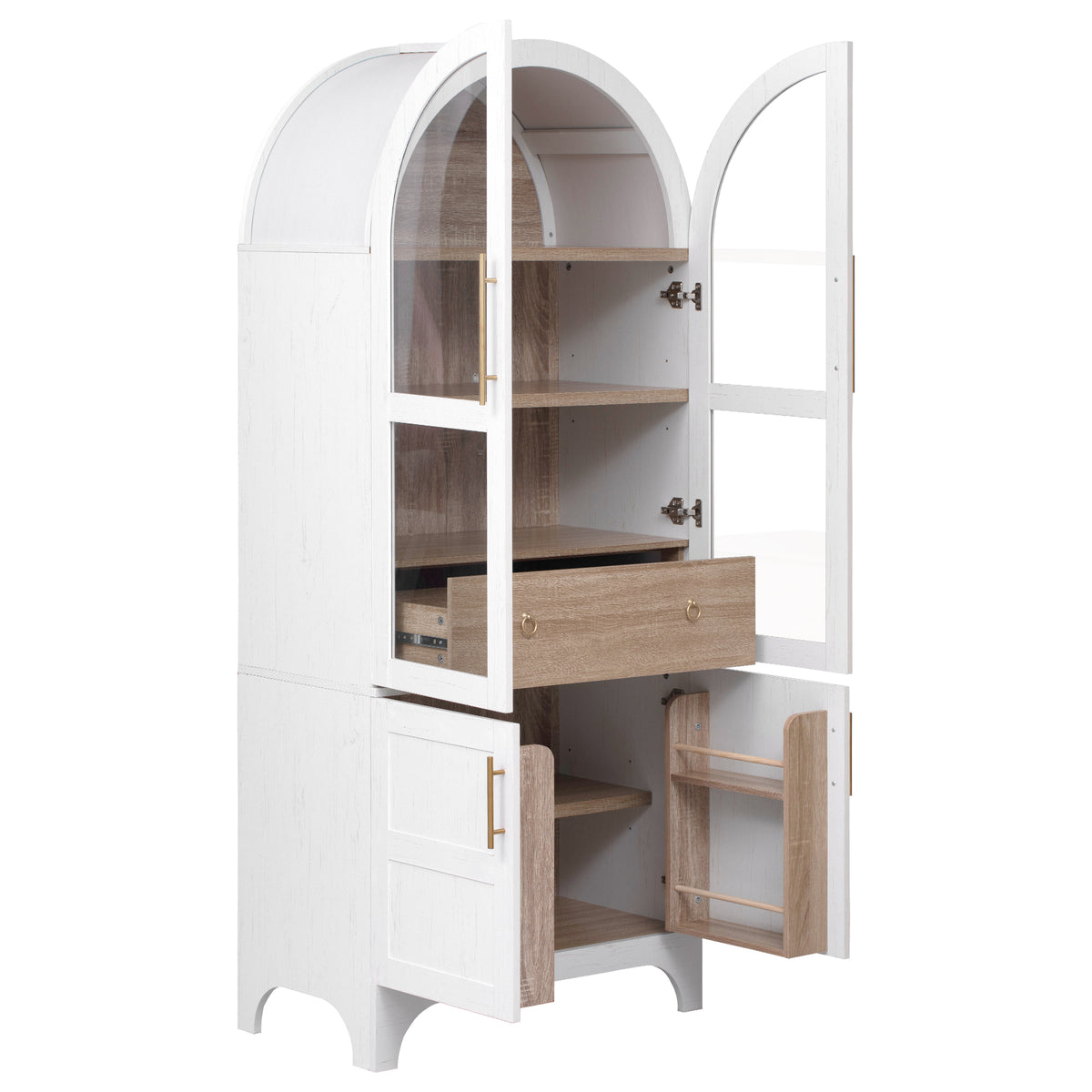 variant-group:rf-n707s288969w|Roomfitters 71" Pantry Cabinet with Arched Top & Glass Doors, 4-Door Storage Hutch with Adjustable Shelves for Kitchen, White