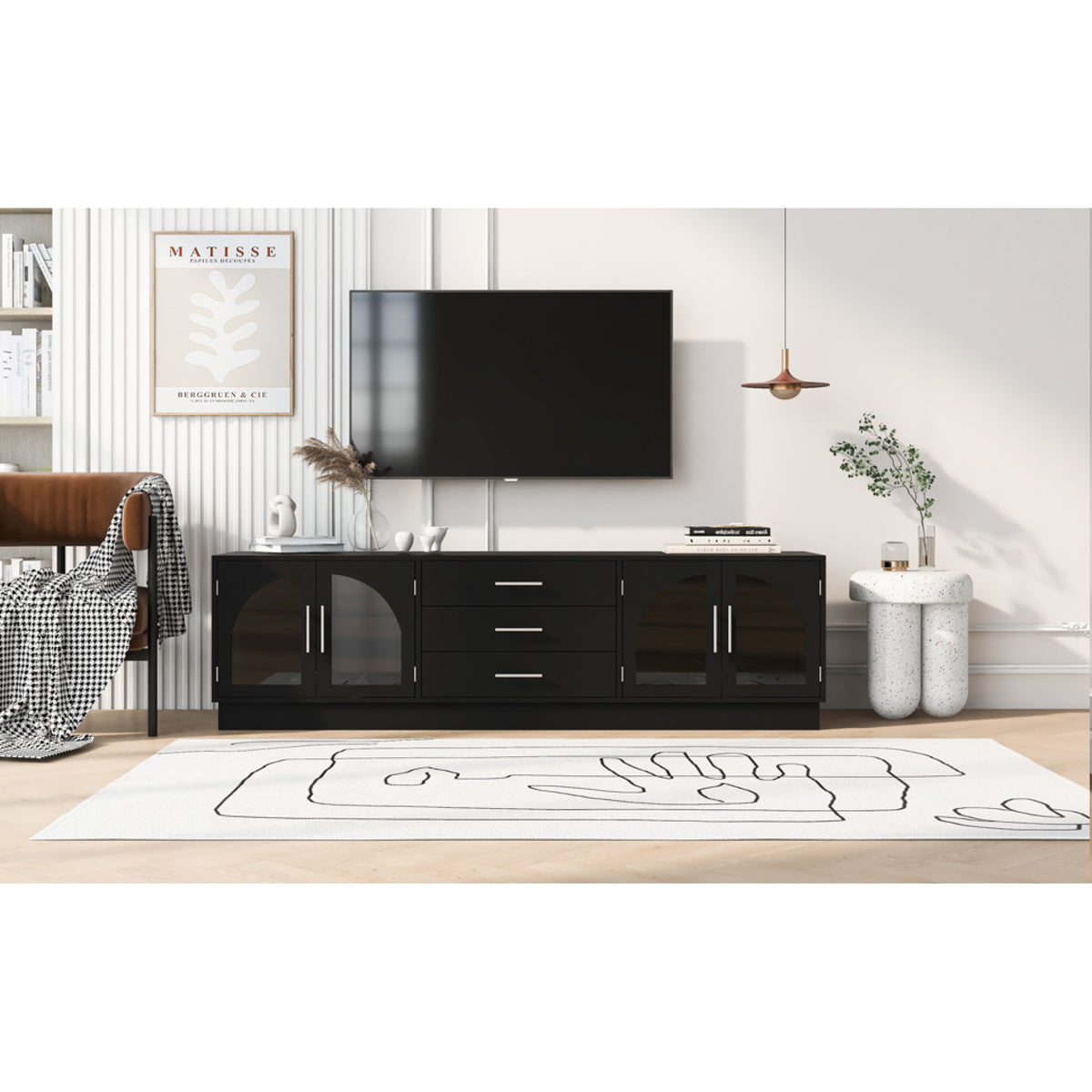 variant-group:rf-n724p284467b|Roomfitters Modern Minimalist TV Stand for up to 75 Inch TV, Entertainment Console Cabinet with Adjustable Shelves, Black