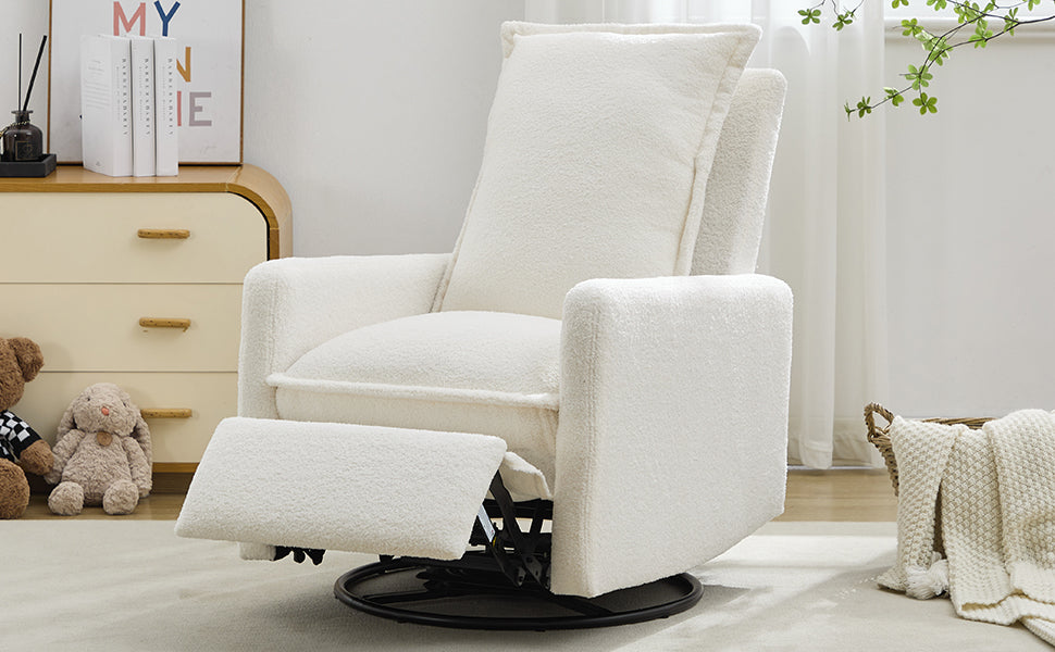 variant-group:rf-n701p348238k|Roomfitters Swivel Rocker Recliner Chair, Glider Rocking Armchair, Teddy Fleece Nursery Reclining Lounge Accent Chair, White