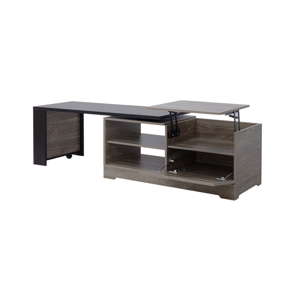 variant-group:rf-n724p351732e|Roomfitters Farmhouse Lift Top Coffee Table with Barn Doors and Outlets, Brown & Black